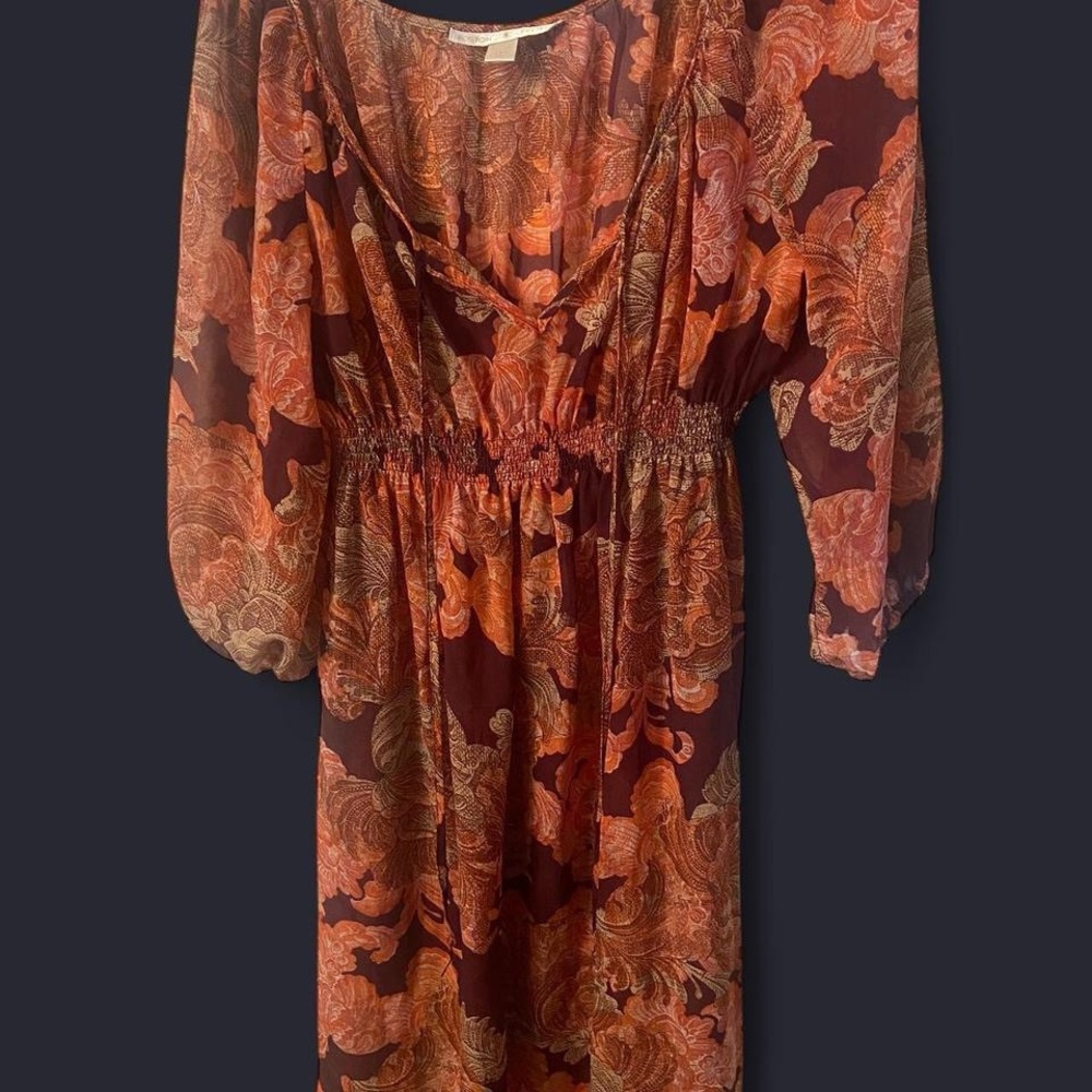 Boston Proper Long Sleeve Dress - Orange and Brown Floral